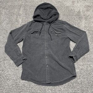 Quiksilver Mens Hooded Flannel Shirt Shacket Jacket Size S Gray Button Up